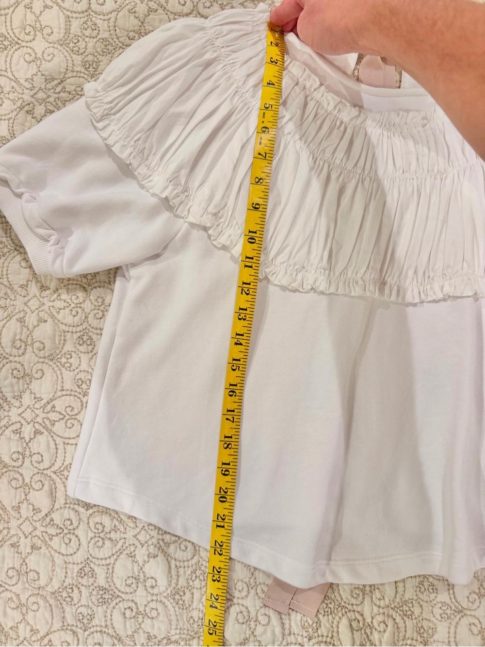 Anthropologie White Ruffle Back-Tie Top with Blush Ribbon - Picture 6 of 7